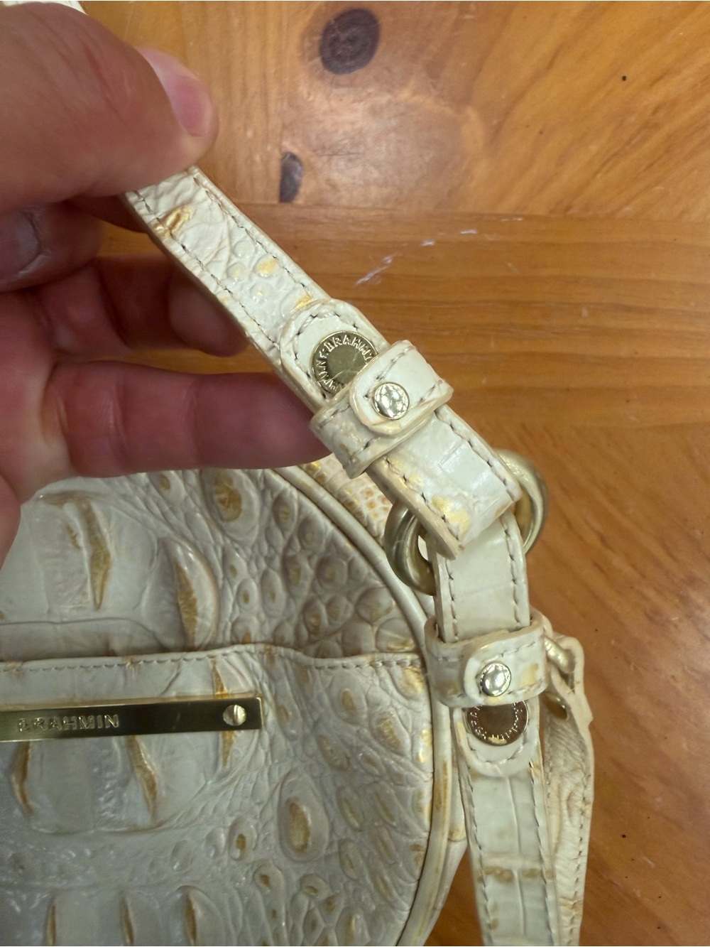 Brahmin Cream Croc-Embossed Round Crossbody with Tassel - Picture 3 of 5
